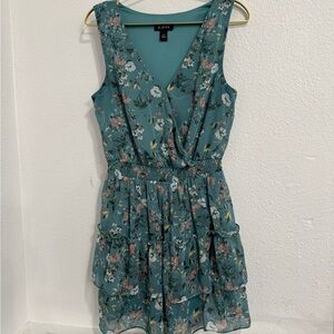 A. Byer Teal Floral Mini Dress